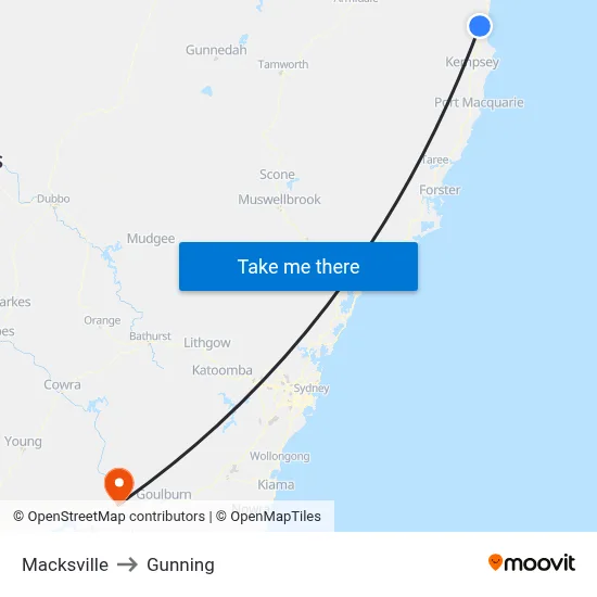 Macksville to Gunning map