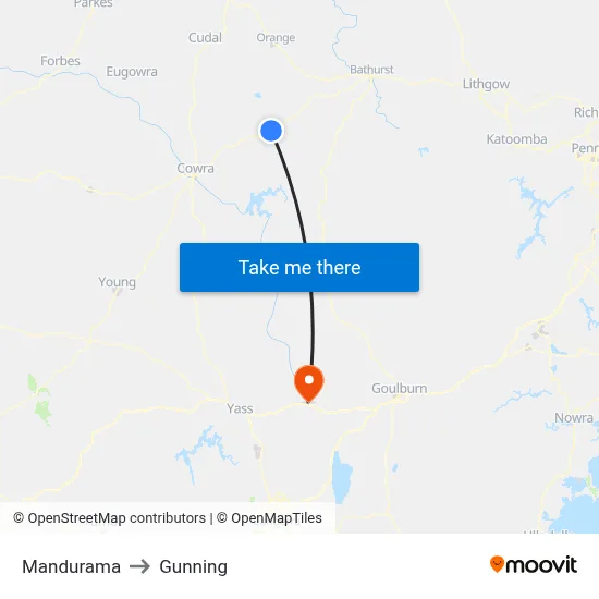 Mandurama to Gunning map