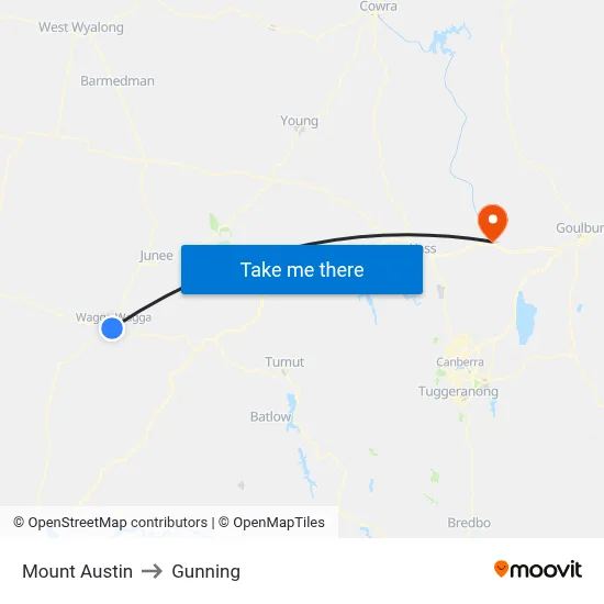 Mount Austin to Gunning map