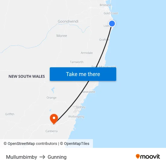 Mullumbimby to Gunning map