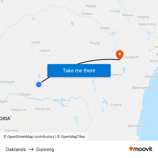 Oaklands to Gunning map