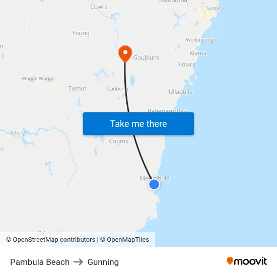 Pambula Beach to Gunning map