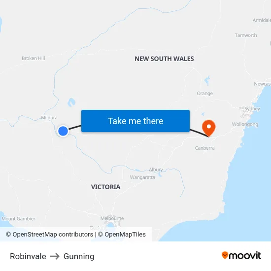 Robinvale to Gunning map