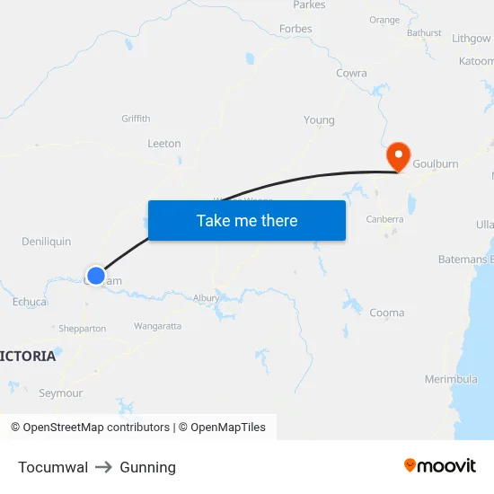 Tocumwal to Gunning map