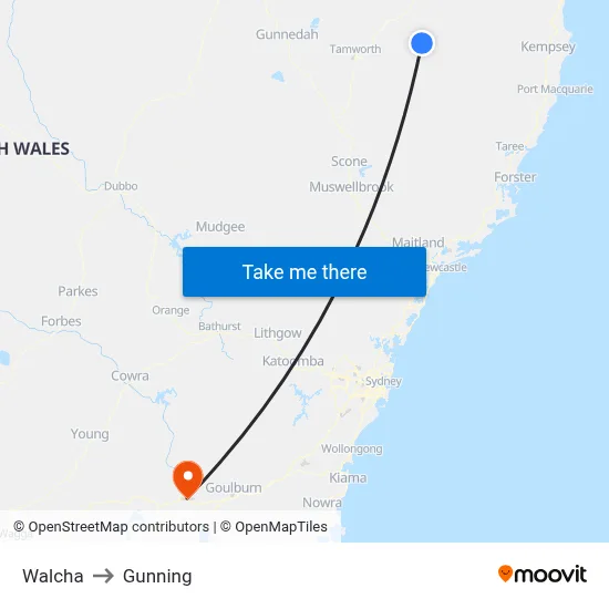Walcha to Gunning map
