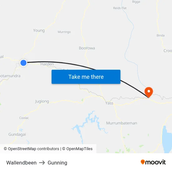 Wallendbeen to Gunning map