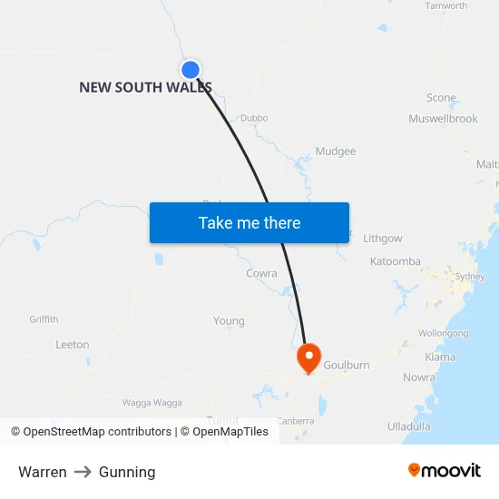 Warren to Gunning map