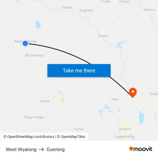 West Wyalong to Gunning map