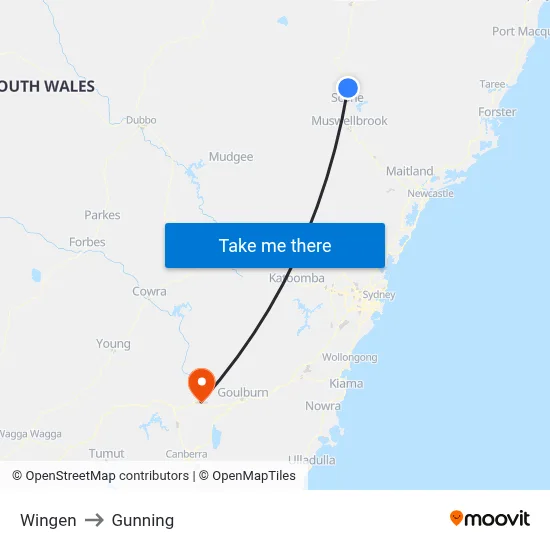 Wingen to Gunning map
