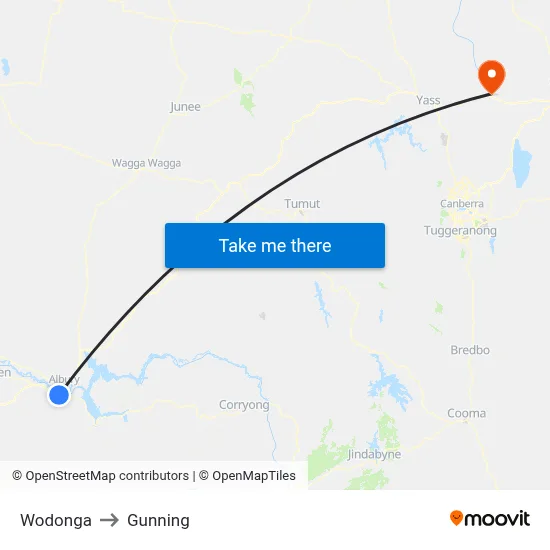 Wodonga to Gunning map