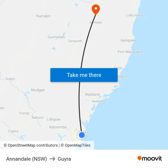 Annandale (NSW) to Guyra map