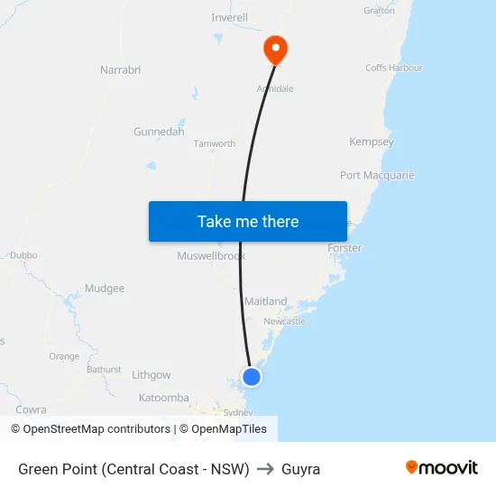 Green Point (Central Coast - NSW) to Guyra map