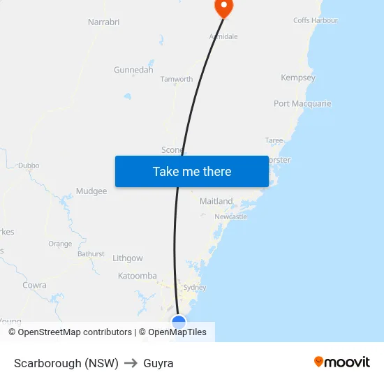 Scarborough (NSW) to Guyra map