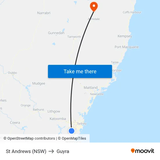 St Andrews (NSW) to Guyra map