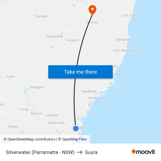 Silverwater (Parramatta - NSW) to Guyra map
