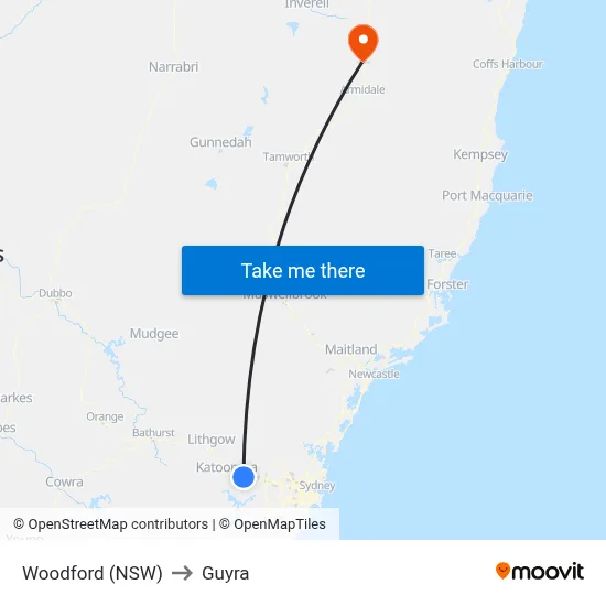 Woodford (NSW) to Guyra map