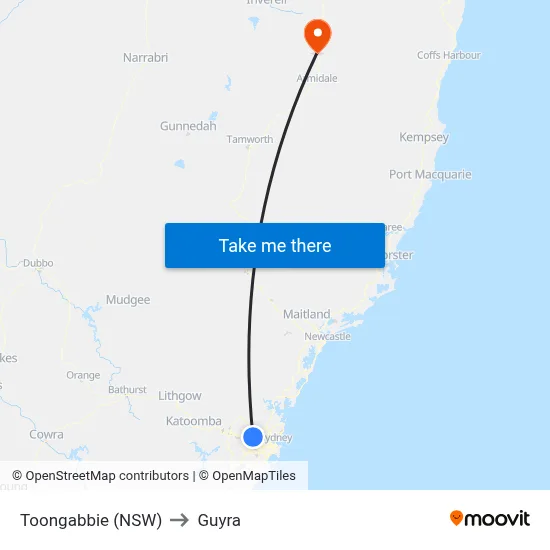 Toongabbie (NSW) to Guyra map