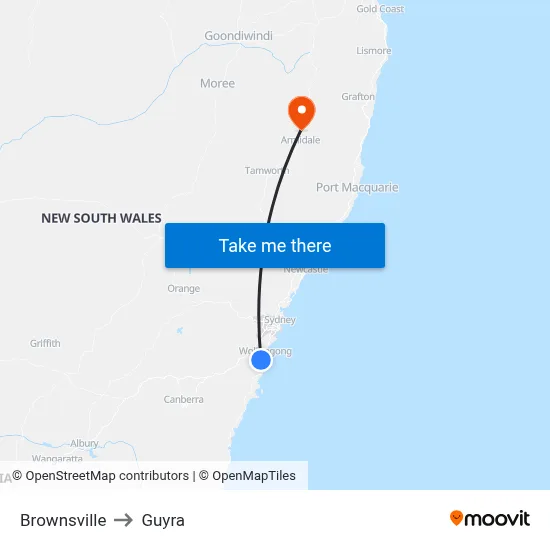 Brownsville to Guyra map