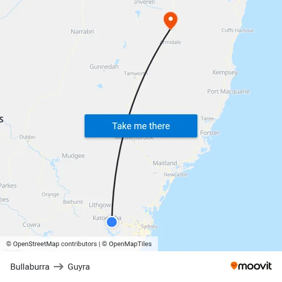 Bullaburra to Guyra map