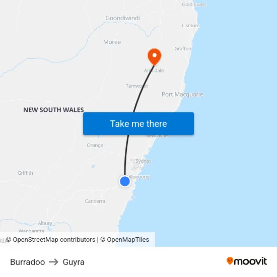 Burradoo to Guyra map