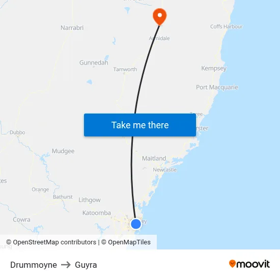 Drummoyne to Guyra map