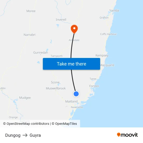 Dungog to Guyra map