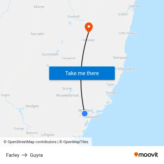 Farley to Guyra map