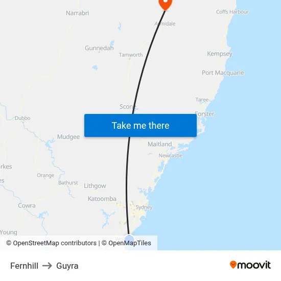 Fernhill to Guyra map