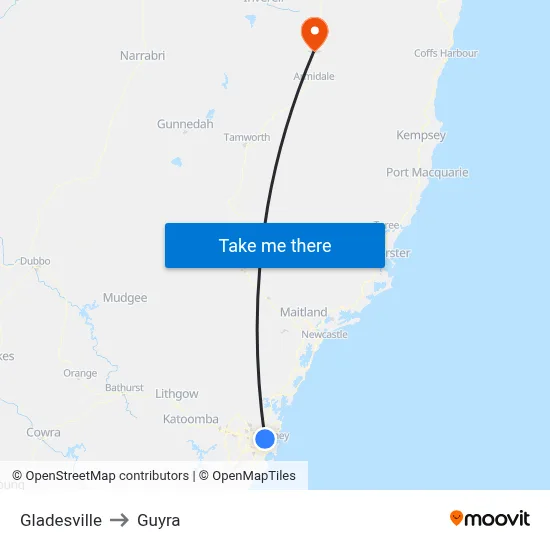 Gladesville to Guyra map