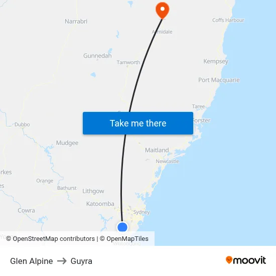 Glen Alpine to Guyra map