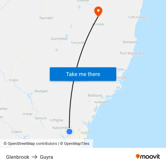 Glenbrook to Guyra map