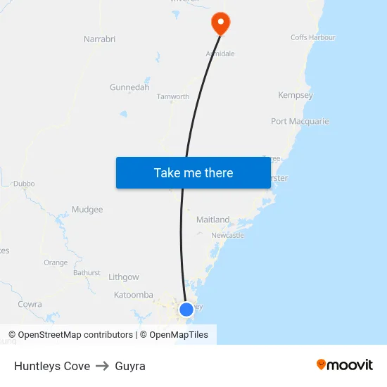 Huntleys Cove to Guyra map