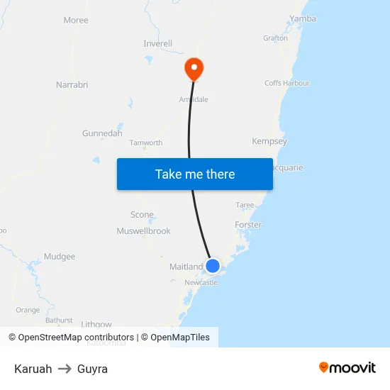 Karuah to Guyra map