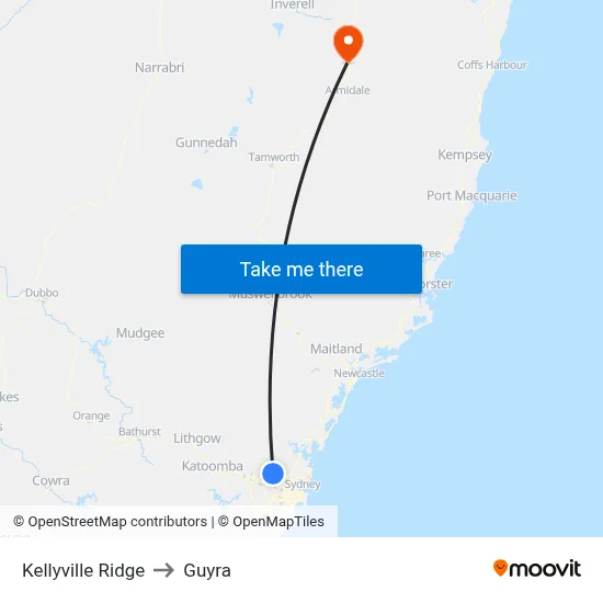 Kellyville Ridge to Guyra map