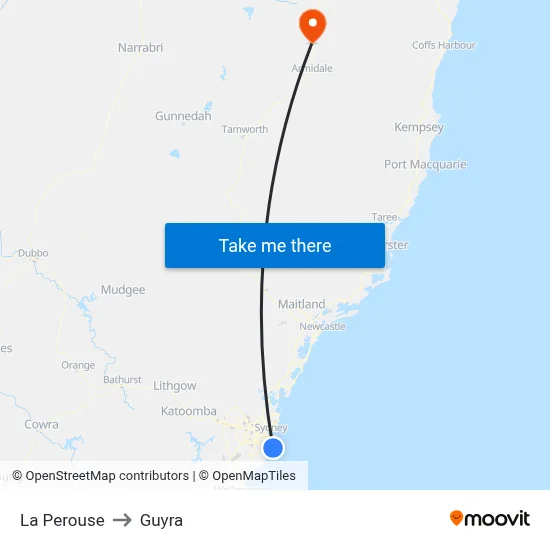 La Perouse to Guyra map