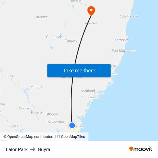 Lalor Park to Guyra map