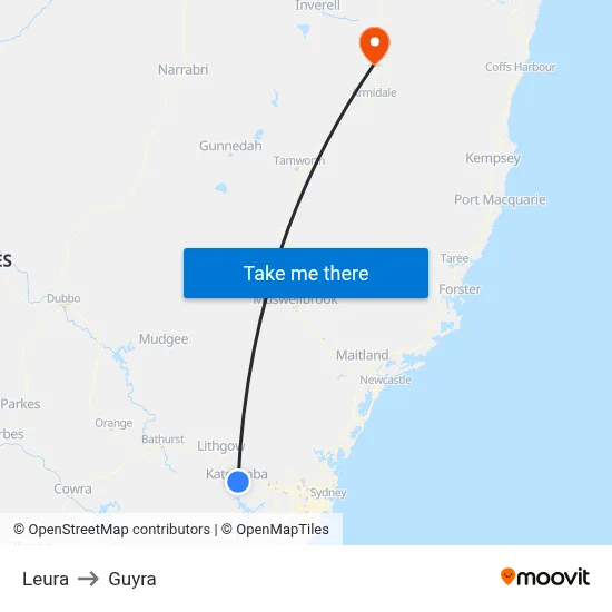Leura to Guyra map