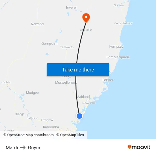 Mardi to Guyra map