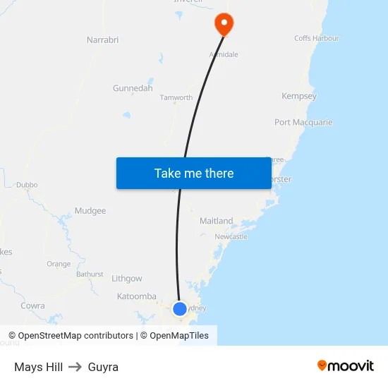 Mays Hill to Guyra map