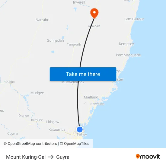 Mount Kuring-Gai to Guyra map