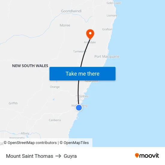Mount Saint Thomas to Guyra map