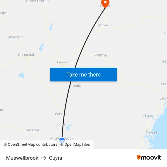 Muswellbrook to Guyra map