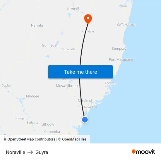 Noraville to Guyra map