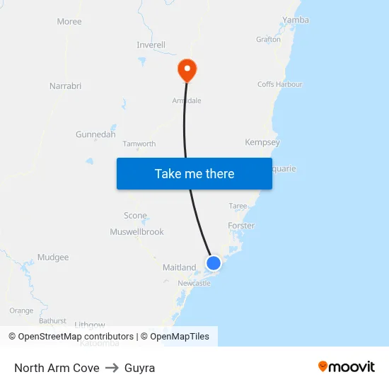 North Arm Cove to Guyra map