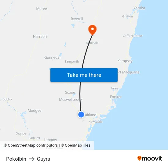 Pokolbin to Guyra map