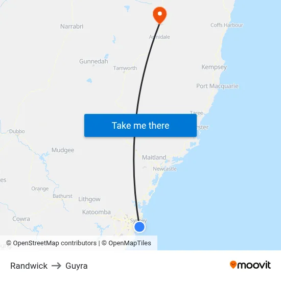 Randwick to Guyra map