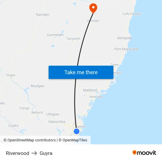 Riverwood to Guyra map