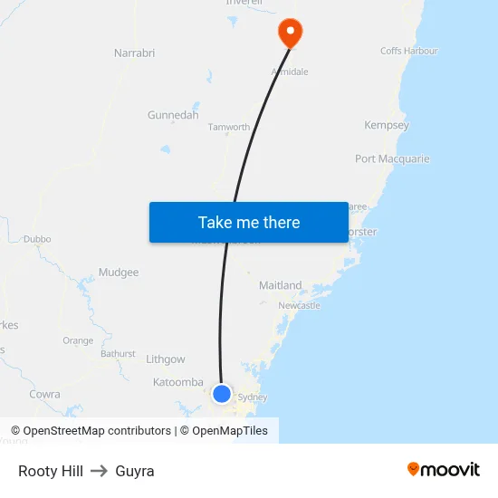 Rooty Hill to Guyra map