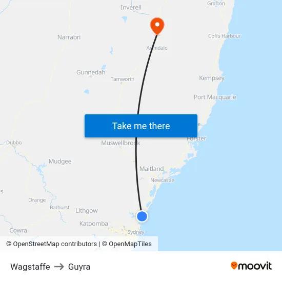 Wagstaffe to Guyra map