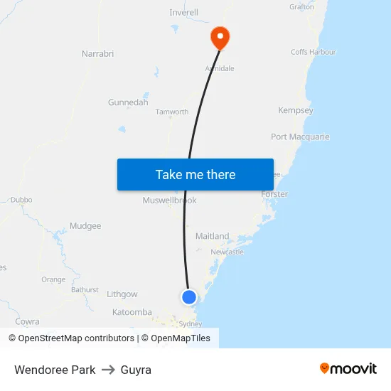 Wendoree Park to Guyra map